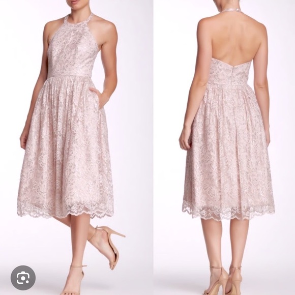 Shoshanna Midnight Algeria Lace Halter Dress Size 6 Blush Pink from Revolve - Picture 3 of 10